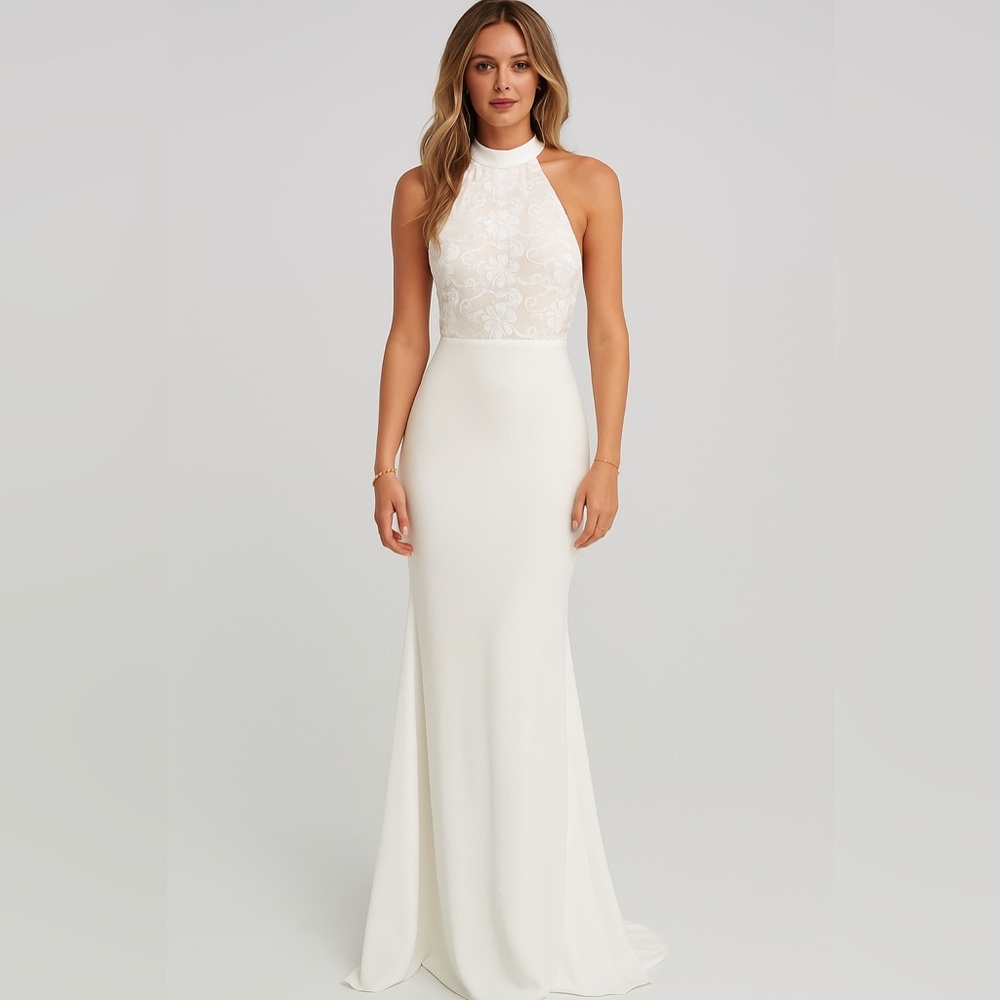 Jarlo Lace Caden Maxi Dress White Beige Small S